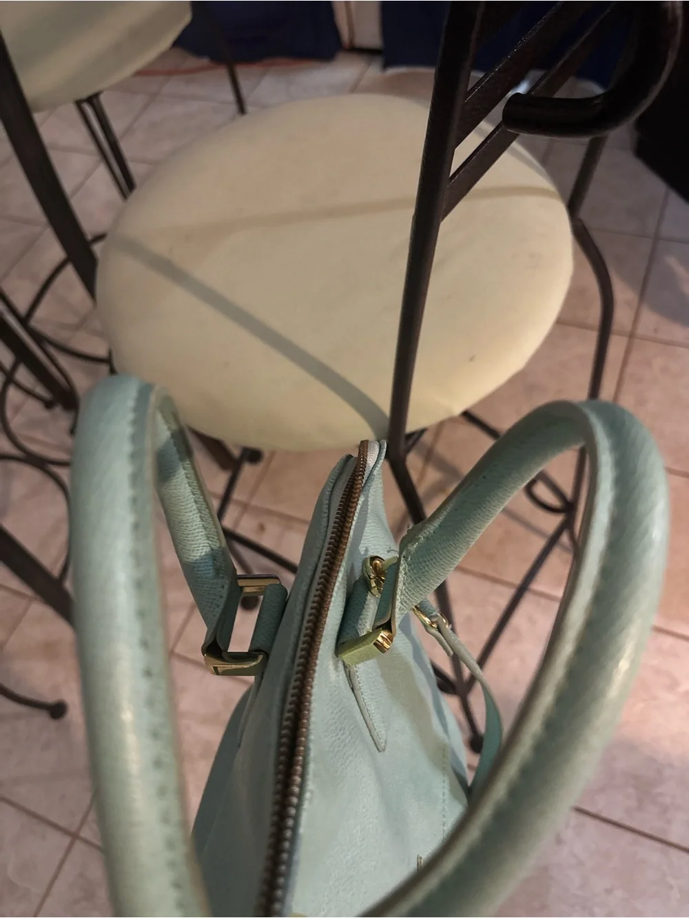 Ivanka Trump Mint-Blue Structured Satchel with Gold Hardware